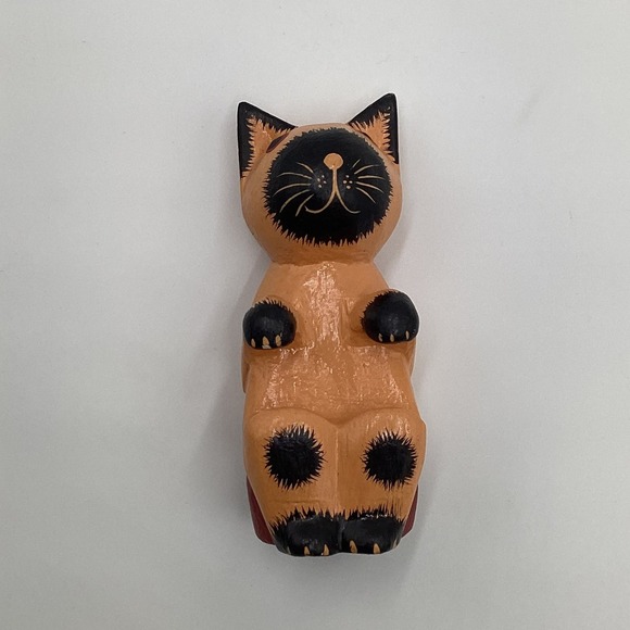 Hand Carved Wooden Cat Figurine Roatan Island Souvenir Folk Art - Picture 6 of 9